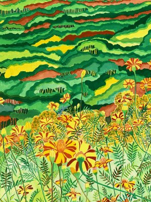 Detail, Dancing Rock Preserve Through the Marigolds